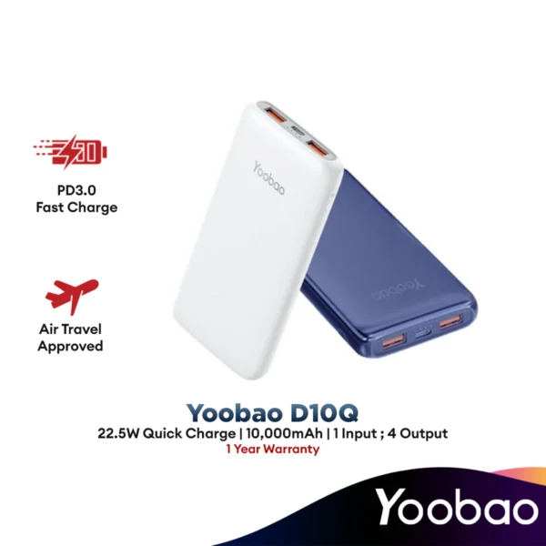 D10QNOLOGO-1.webp Yoobao D10Q 10000mAh 22.5W Super Fast Charge Slim Power Bank Support PD/SCP/FCP/QC3.0 with Dual Outputs